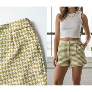 Forever 21 Mustard Yellow Houndstooth High Waisted Shorts Medium Y2K preppy